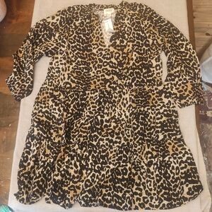 The Drop Women's @Caralynmirand Ruffle-Neck Tiered Mini Dress In Leopard Print